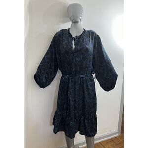 Black Tape Dress Women's 3X Dark Teal Snake Long Sleeve Fabric Tie V-Neck w/Tie
